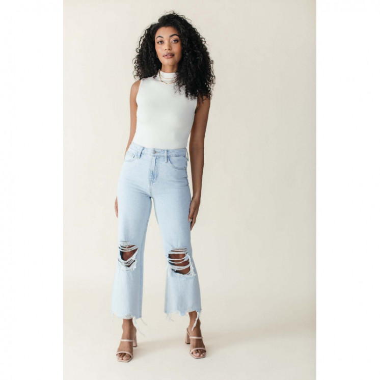 Distressed Cropped Flare Denim