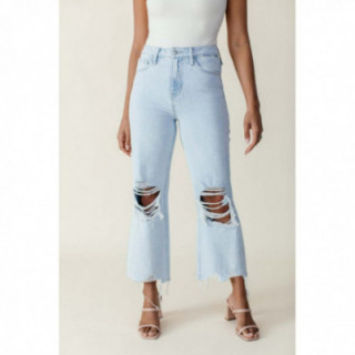 Distressed Cropped Flare Denim