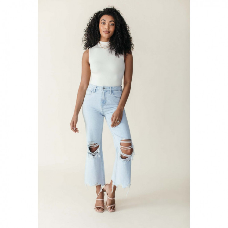 Distressed Cropped Flare Denim