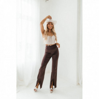 Brown Satin Front Slit Trousers