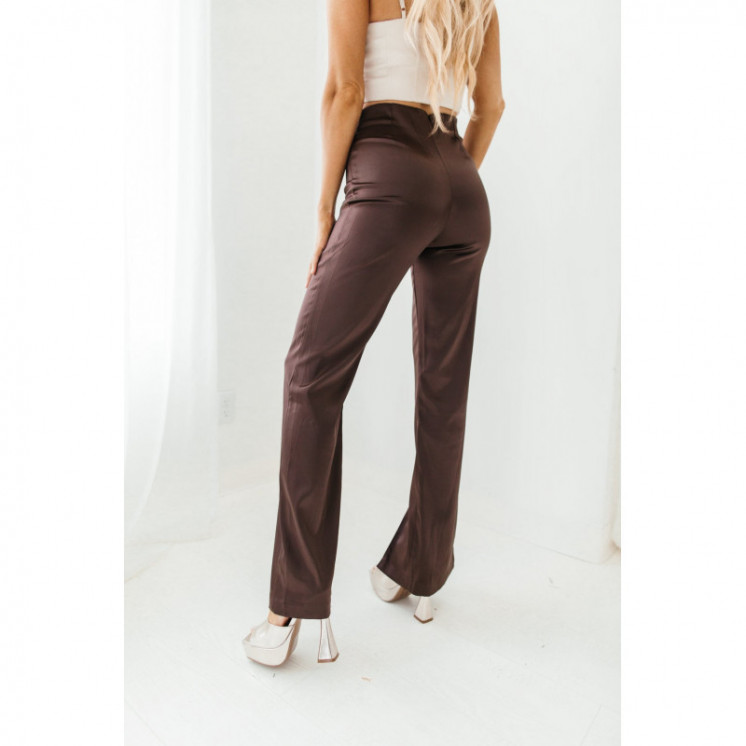 Brown Satin Front Slit Trousers