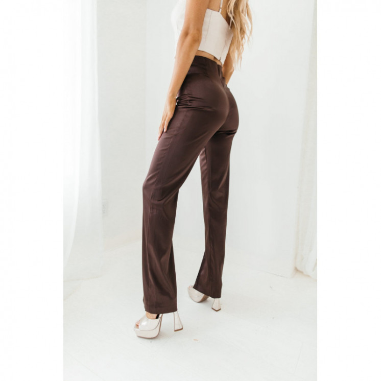 Brown Satin Front Slit Trousers