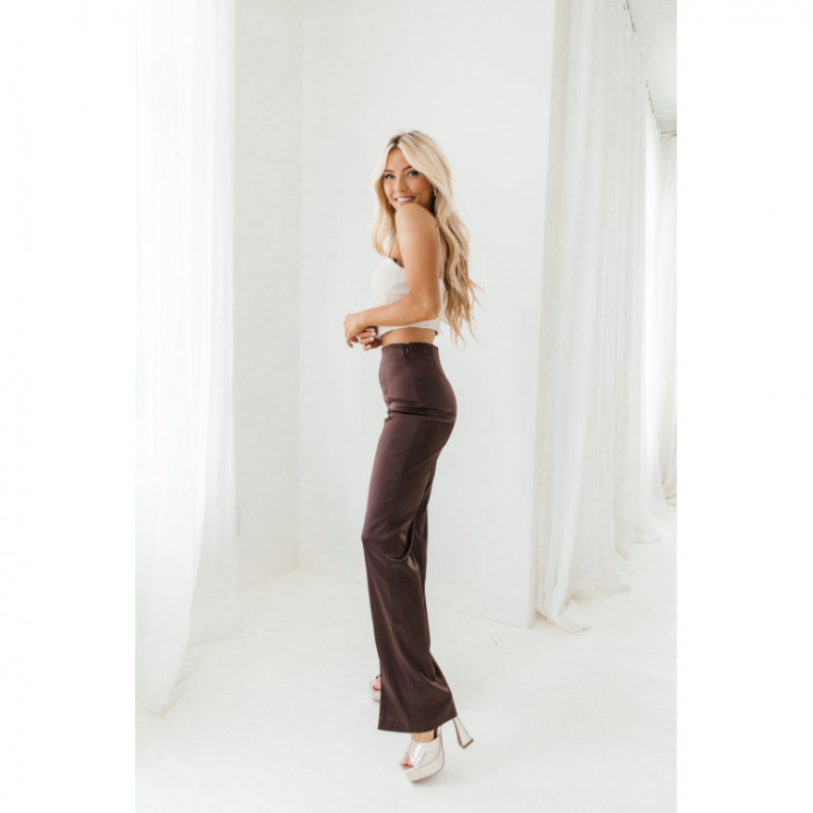 Brown Satin Front Slit Trousers