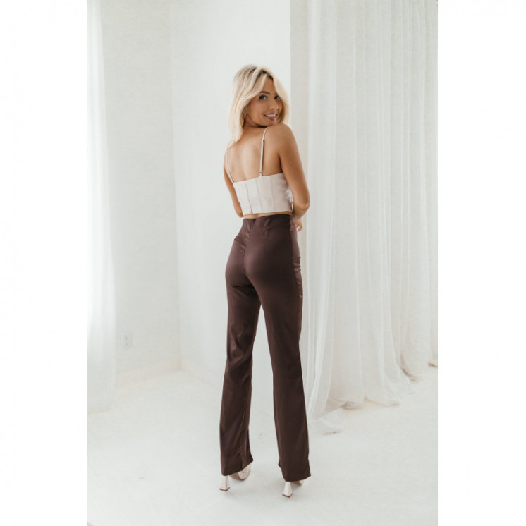 Brown Satin Front Slit Trousers